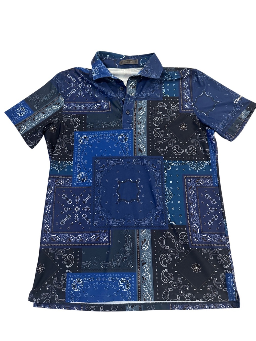 G/FORE Navy Bandana-Print Golf Polo